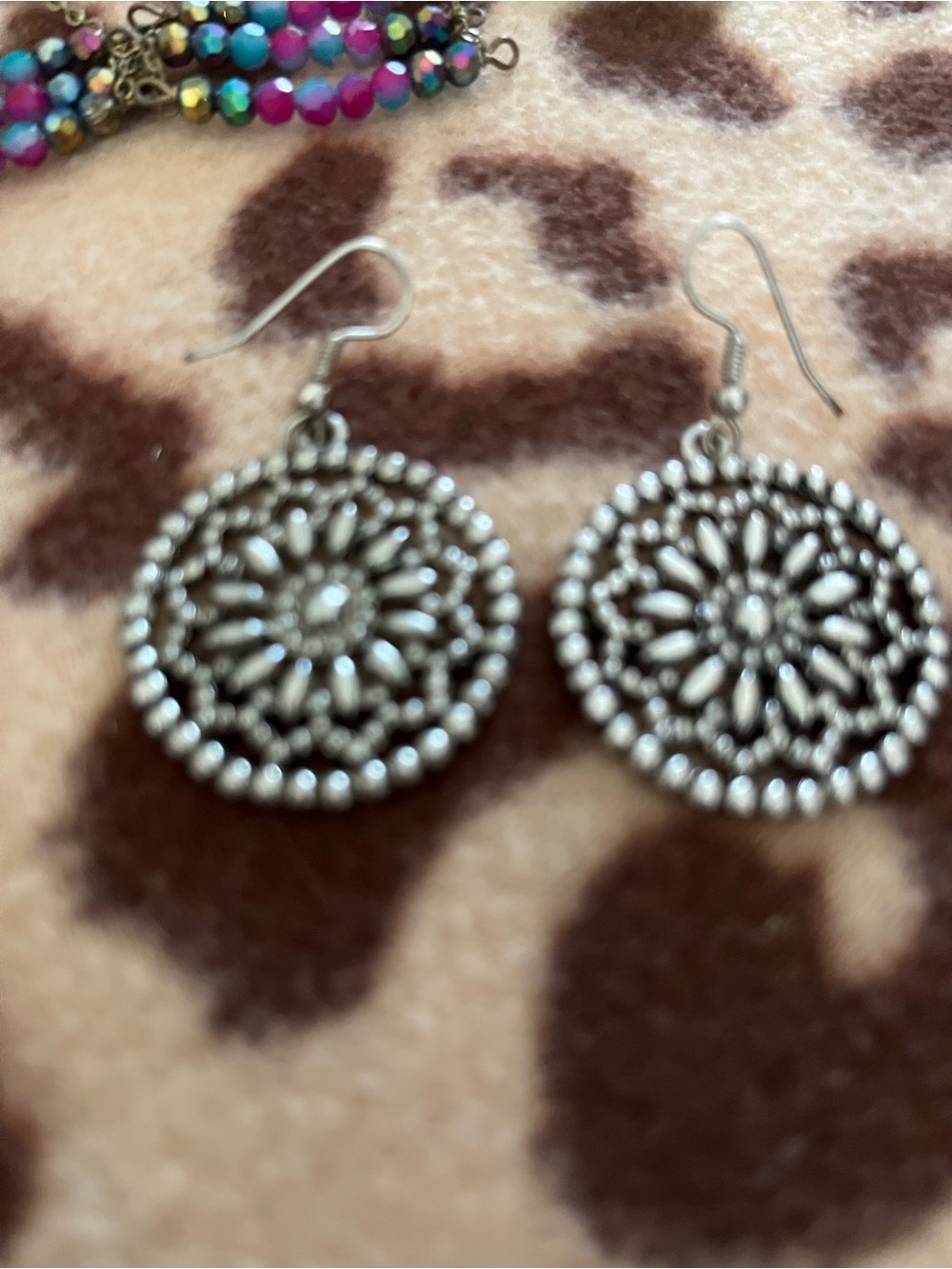 Bohemian Silver-Tone Filigree Round Drop Earrings